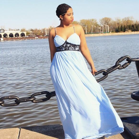 Pearl Georgina Chapman Blue Spagetti Beaded Lace Detail Maxi Dress Size 10 NWT - Picture 3 of 7